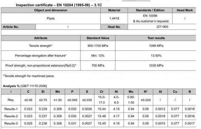 Thick Wall 446 1.4418 Stainless Steel Tubing Pipe Cold Rolled Hot Extrusion